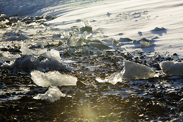 Image showing Ice blocks at glacier lagoon Jokulsarlon, Iceland in evening lig