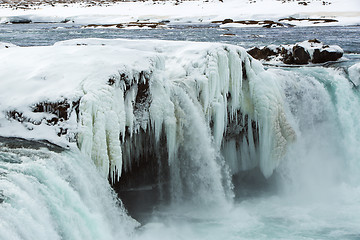 Image showing Closeup of frozen waterfall Godafoss, Iceland