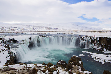 Image showing Waterfall Godafoss in wintertime, Iceland