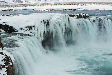 Image showing Closeup of frozen waterfall Godafoss, Iceland