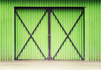 Image showing Green metal door
