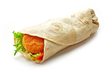 Image showing Wrap with fried chicken and vegetables