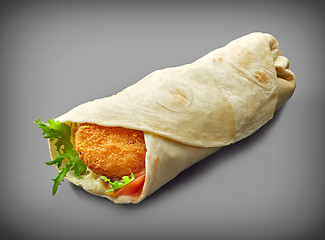 Image showing Wrap with fried chicken and vegetables