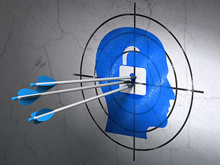 Image showing Business concept: arrows in Head With Padlock target on wall background