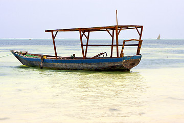 Image showing beach   in zanzibar   tanzania      sand isle    and sailing