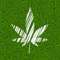 Image showing White grunge cannabis leaf on green pattern