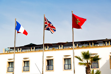 Image showing world waving flag in the blue sky  colour  morocco