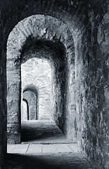 Image showing Medieval archway, black and white