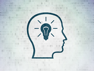 Image showing Studying concept: Head With Lightbulb on Digital Paper background