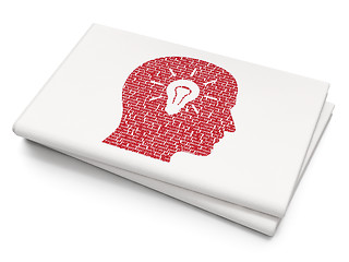 Image showing Learning concept: Head With Light Bulb on Blank Newspaper background