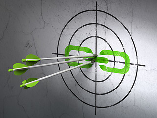 Image showing Web development concept: arrows in Link target on wall background