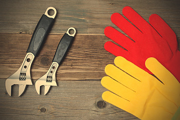 Image showing working gloves and gas wrenches