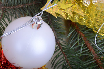 Image showing Merry Christmas and Happy New Year. New year decoration. New year balls