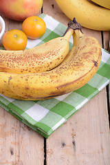 Image showing mandarin, bananas and apples, health fresh food close up