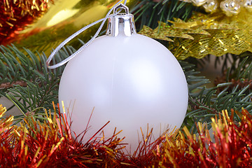 Image showing Merry Christmas and Happy New Year. New year decoration. New year balls