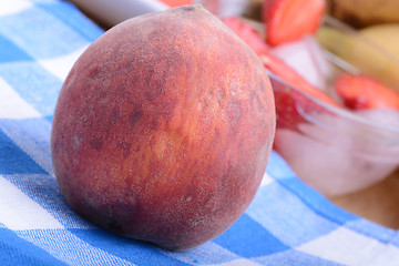 Image showing peach strawberry bananas mandarin close up as health food concept