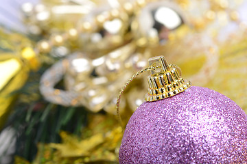 Image showing Christmas background with baubles and beauty bokeh, new year concept, close up