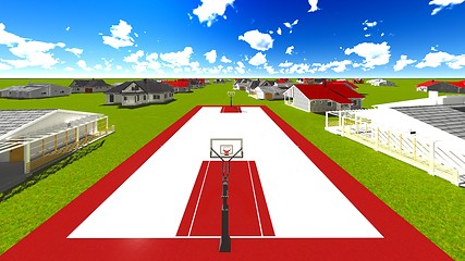 Image showing Suburban houses with basketball field