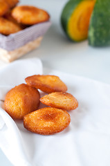 Image showing Madeleine small traditional French desserts with strawberries