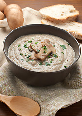 Image showing Cream of porcini mushrooms with cream and parsley