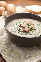 Image showing Cream of porcini mushrooms with cream and parsley