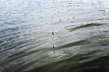 Image showing Spinning wobbler hanging on the line above water.