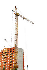 Image showing Home and building crane isolated on white background