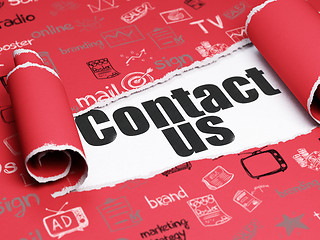 Image showing Marketing concept: black text Contact Us under the piece of  torn paper
