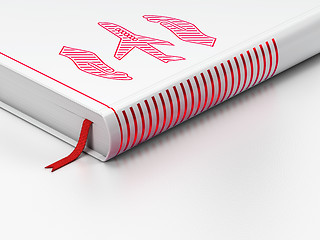 Image showing Insurance concept: closed book, Airplane And Palm on white background