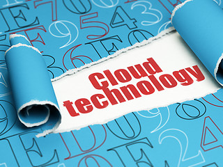 Image showing Cloud networking concept: red text Cloud Technology under the piece of  torn paper