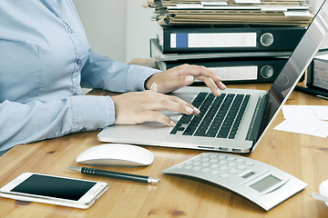 Image showing Office work with laptop