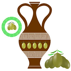 Image showing Greek Amphora . Olives Icon on White Background.