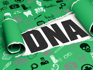 Image showing Medicine concept: black text DNA under the piece of  torn paper