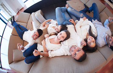 Image showing friends group get relaxed at home