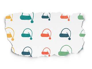 Image showing Entertainment, concept: Christmas Hat icons on Torn Paper background
