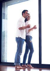 Image showing relaxet young couple drink first morning coffee