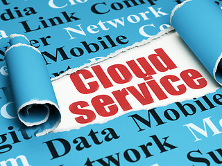 Image showing Cloud technology concept: red text Cloud Service under the piece of  torn paper