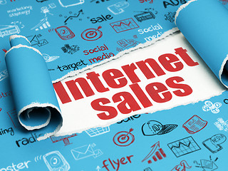 Image showing Marketing concept: red text Internet Sales under the piece of  torn paper