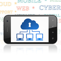 Image showing Cloud networking concept: Smartphone with Cloud Network on display