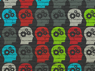 Image showing Studying concept: Head With Gears icons on wall background