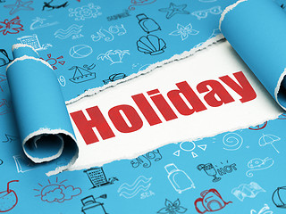 Image showing Tourism concept: red text Holiday under the piece of  torn paper