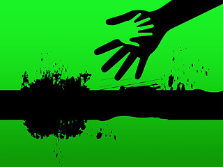 Image showing Black Line Background Means Adult And Child Handprint\r