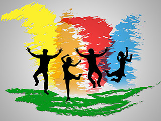 Image showing Colorful Jumping Indicates Friends Happiness And Positive