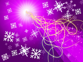 Image showing Purple Squiggles Background Shows Pattern And Snowflakes\r