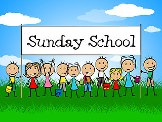 Image showing Sunday School Banner Indicates Youths Child And Faith