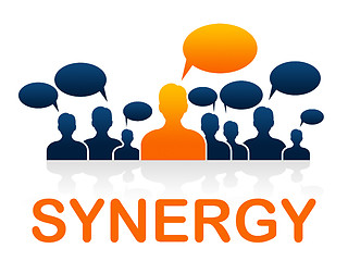 Image showing Synergy Teamwork Shows Working Together And Collaborate
