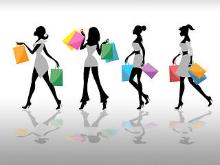 Image showing Women Shopping Indicates Retail Sales And Adult