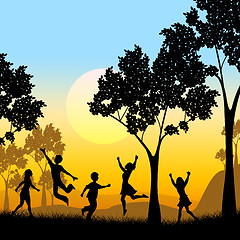 Image showing Playing Tree Represents Kids Youngsters And Childhood