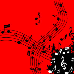 Image showing Red Music Background Means Soundwaves Piece And Notes\r