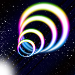 Image showing Rainbow Coil Background Means Colorful Rings And Starry Sky\r